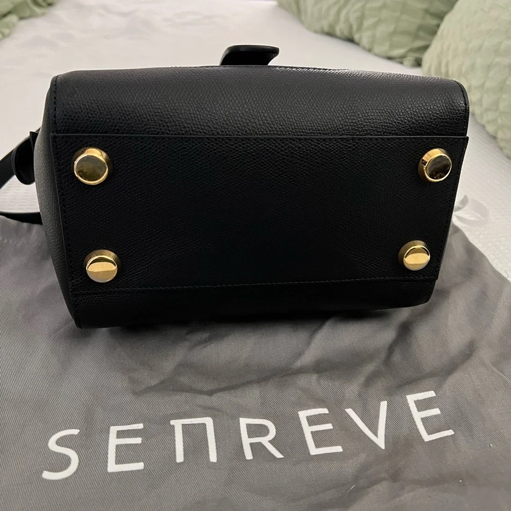Senreve Black Leather Top-Handle Convertible Satchel